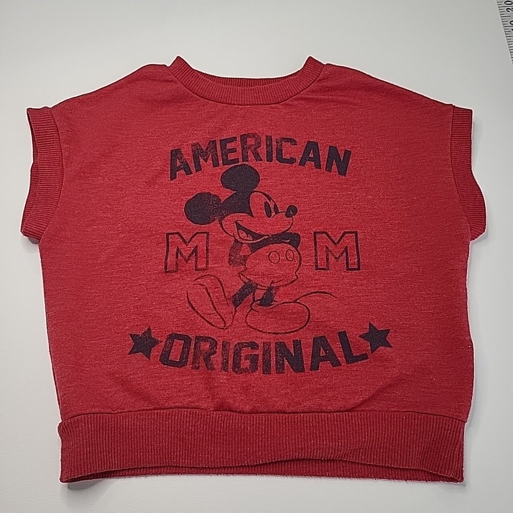 MICKEY MOUSE Disney Junior Size 2T Red Short CAP Sleeve Banded Sweatshirt/Shirt